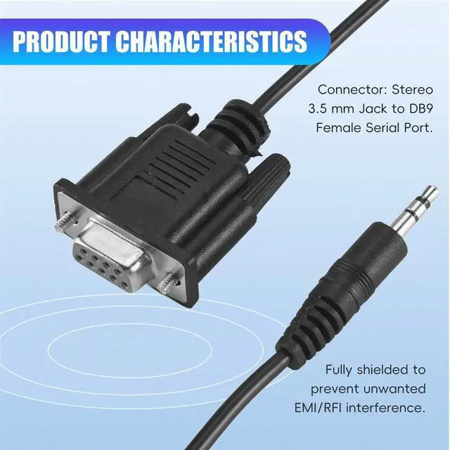 Main image of DB9 9 Pin VGA female cable ,DB 9 Female to TRS 3.5mm (1/8in) TRS Stereo Male Serial Data Cable-6 Feet