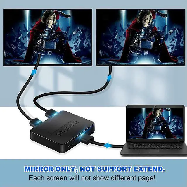 Alt view image 3 of 4 - 1x2 4K HDMI-Compatible Splitter Switch 1 in 2 Out Video Distributor Amplifier Dual Display for Box PC Monitor Projector Laptop