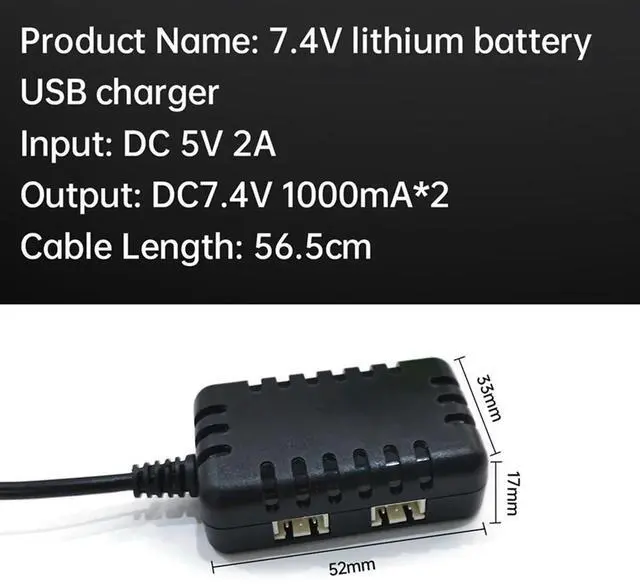 Alt view image 2 of 3 - 2S 7.4V 2-In-1 Charger with XH-3P Connector Plug for AX24 SCX24 UTB18 SCX24 RC Cars & Trucks,7.4V 2S Lithium Batteries Rich