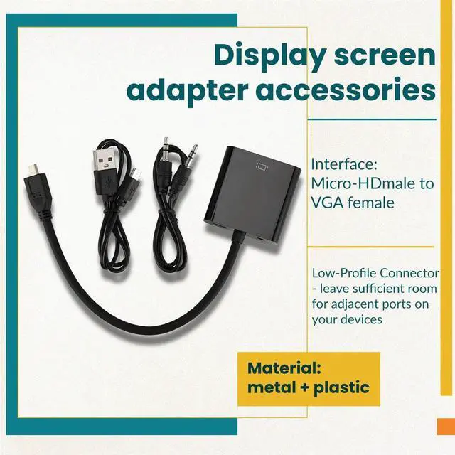 Main image of Micro-HDMI to VGA Adapter Cable 1080P Video Converter with Audio Jack USB Power Cable for Xbox Camera Raspberry Pi 4