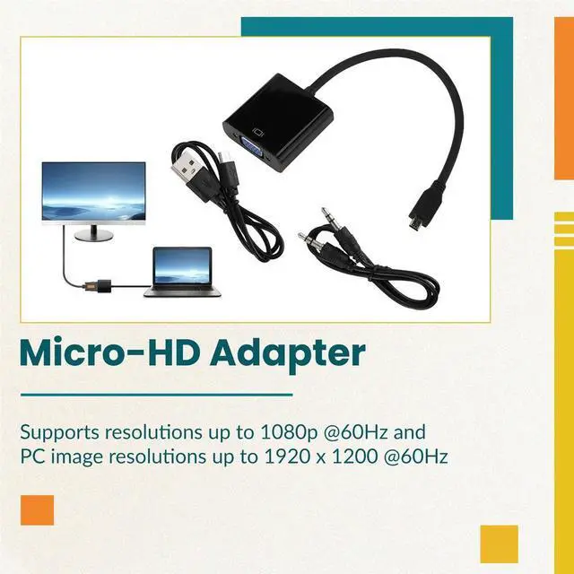 Alt view image 2 of 3 - Micro-HDMI to VGA Adapter Cable 1080P Video Converter with Audio Jack USB Power Cable for Xbox Camera Raspberry Pi 4