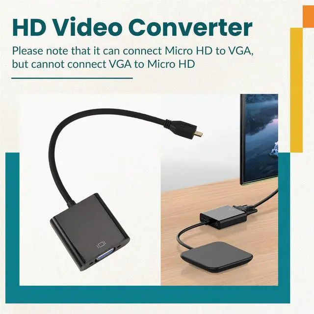 Alt view image 3 of 3 - Micro-HDMI to VGA Adapter Cable 1080P Video Converter with Audio Jack USB Power Cable for Xbox Camera Raspberry Pi 4