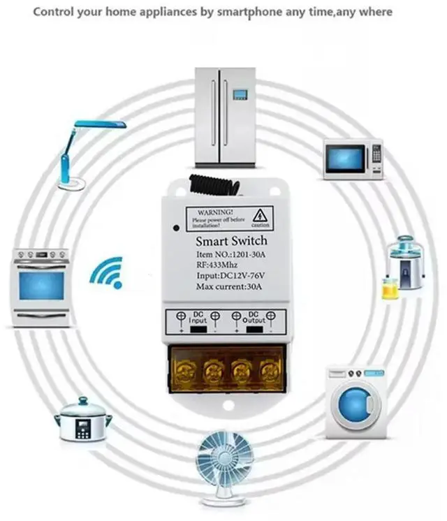 Alt view image 2 of 4 - Tuya Switch 30A Remote Control Automation Module APP Remote Control DC12-76V Relay High Power