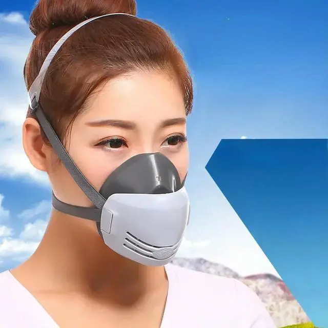 Alt view image 2 of 3 - Industrial Dust Masks, Paint Polished, Antifouling Masks, Construction Safety, Replaceable 3 Filter, Rubber Dust Masks