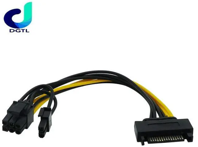 Alt view image 2 of 3 - 15 Pin SATA Male to 8 Pin (6+2) PCI-e Power Supply Cable 15Pin SATA to 8Pin PCI Express Adapter for Graphics Video Card 8 inch