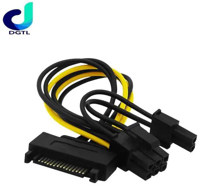 Alt view image 3 of 3 - 15 Pin SATA Male to 8 Pin (6+2) PCI-e Power Supply Cable 15Pin SATA to 8Pin PCI Express Adapter for Graphics Video Card 8 inch