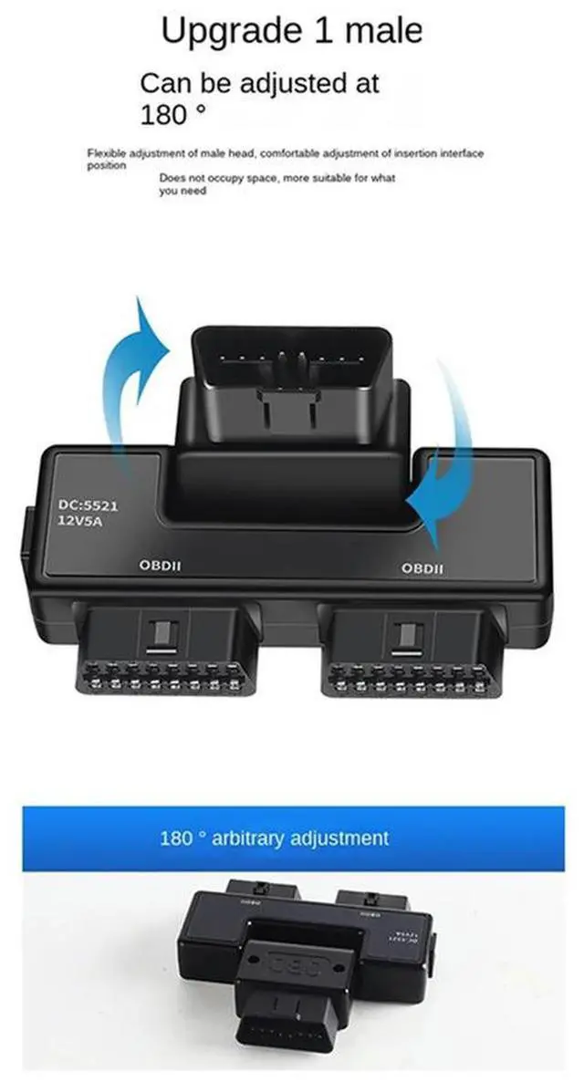 Alt view image 4 of 4 - OBD2 One Divided Into Two Adaptor Wire 16 Pin 16 Core OBD Expansion Cable Connector Adapter Cable Universal with Dc5521