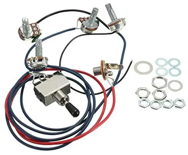 Alt view image 3 of 3 - Lp Electric Guitar Pickups Wiring Harness Kit 2T2V 500K Pots 3 Way Switch With Jack For Dual Humbucker Gibson Les Pual S Rich