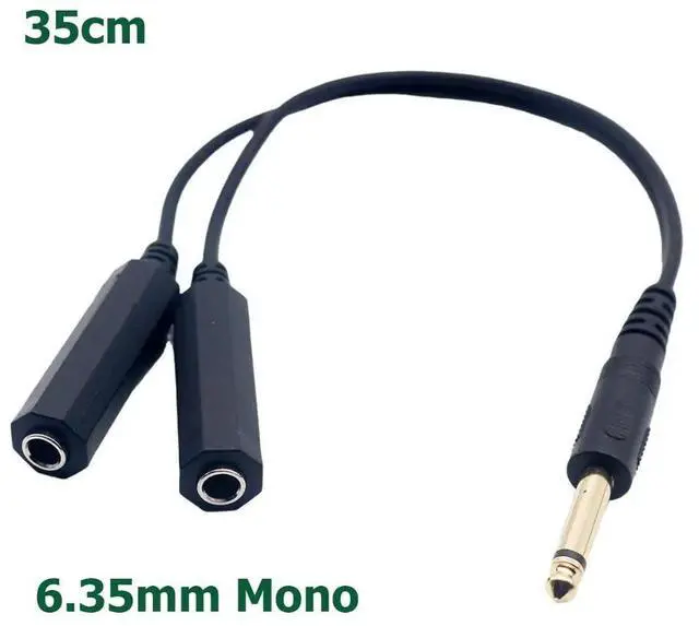 Main image of 1pc 6.35mm 1/4" Mono TS Plug Male to Dual 1/4" 6.35mm Jack Female Socket Y Splitter Audio Adapter Cable Converter Cord