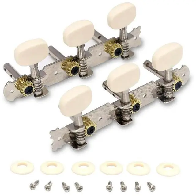 Alt view image 3 of 3 - Vintage Guitar Tuning Pegs Gold Plated Machine Heads Tuning Keys Tuners Single Hole for Classical Guitar 3L 3R Rich