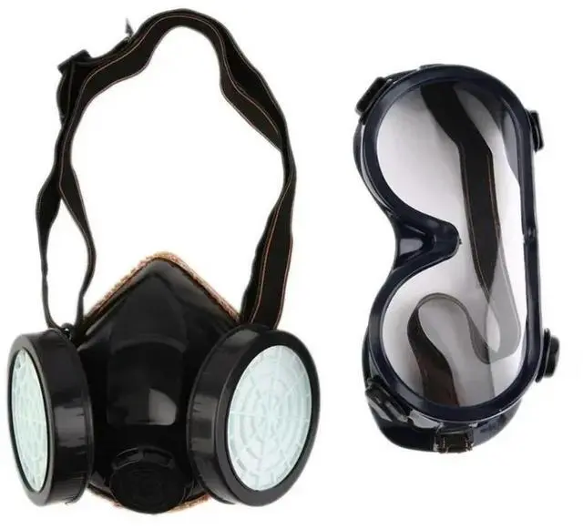 Alt view image 3 of 3 - Protection Filter Dual Gas Mask Chemical Gas Anti Dust Paint Respirator Face Mask with Goggles Industrial Safety
