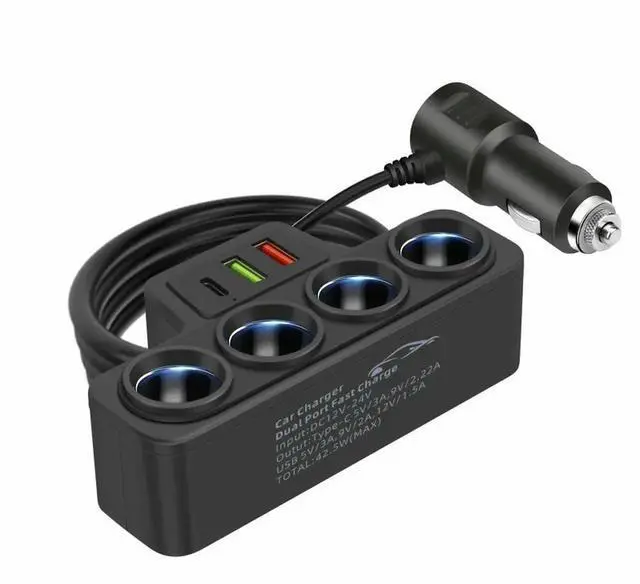 Main image of 12V/24V Car Cigarette Lighter Adapter 4-Socket 3.1A Charger Charger USB Car USB+QC3.0+PD3.1A Accessories 120W Power Outlet