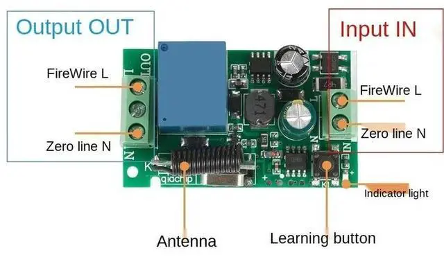 Main image of 1CH Relay Receiver for Universal Garage Control & Electrical Device of LED, Motor & Pump, RF Switch Remote Control AC 85~220V
