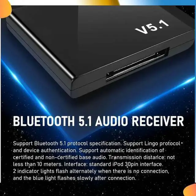 Alt view image 2 of 4 - I-WAVE 30 Pin Bluetooth 5.1 Audio Receiver Music Mini Wireless Adapter For Ipod 30Pin Jack Analog Speaker