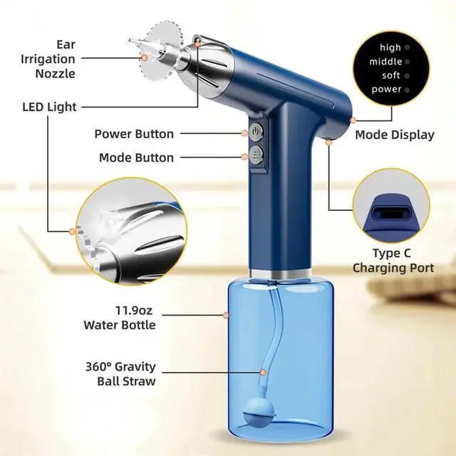 Alt view image 3 of 4 - Electric Ear Canal Flushing Tool 3 Stages Pressure Controlled Ear Wax Cleaner Set Portable For Adults Children Ear Removal
