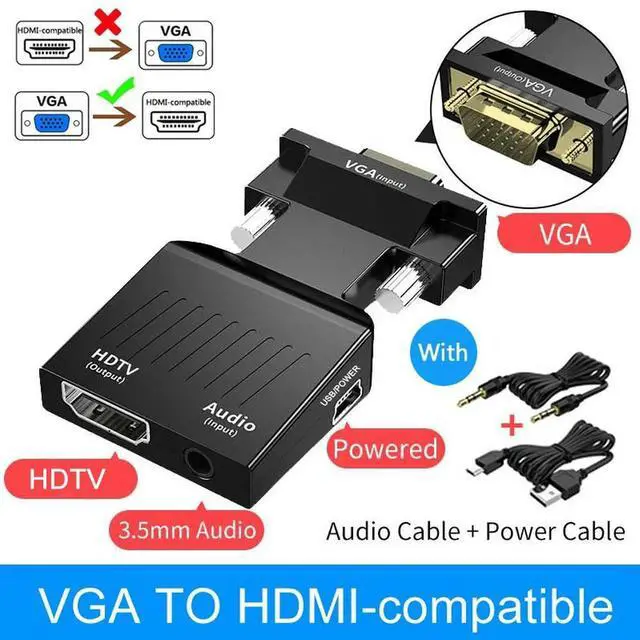 Main image of 1080P HD VGA To HDMI-compatible Adapter With 3.5mm Audio Video Power Cable To HDTV Projector Converter For Monitor PC Laptop