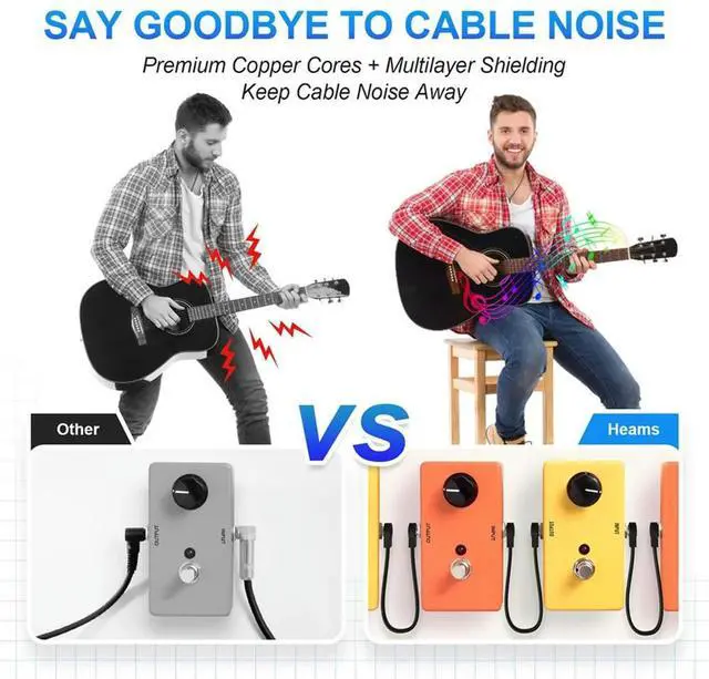 Alt view image 3 of 3 - 6 Pack 6 Inch Guitar Patch Cable, Instrument Guitar Pedal Cable Right Angle Flat Patch Cable