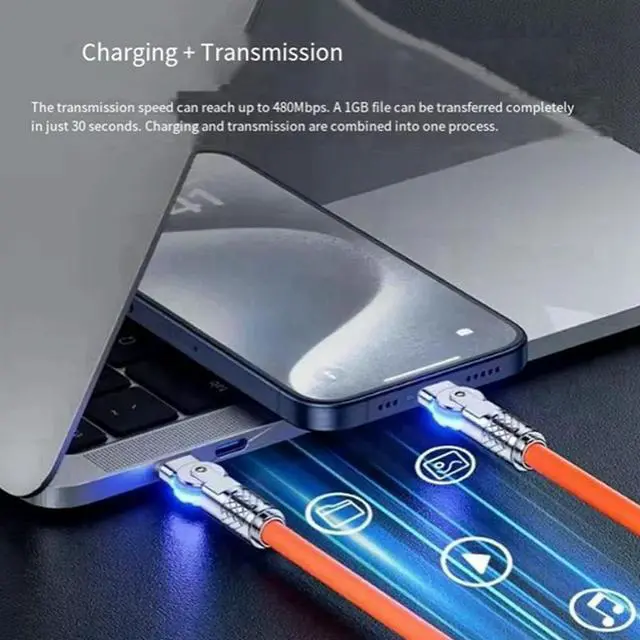 Alt view image 3 of 3 - Type-C To Type-C 180° Swivel Double Elbow Mech Data Cable Fast Charging & Data Transfer Cable For Tablets And Laptops