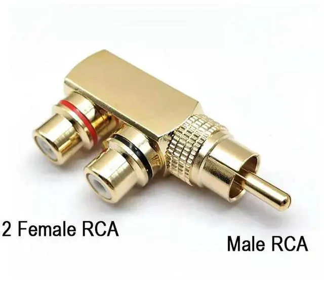Alt view image 2 of 3 - 1pcs Gold Plated 1 RCA Male to 2 way dual Female RCa F connector AV Audio Splitter Plug RCA Adapter
