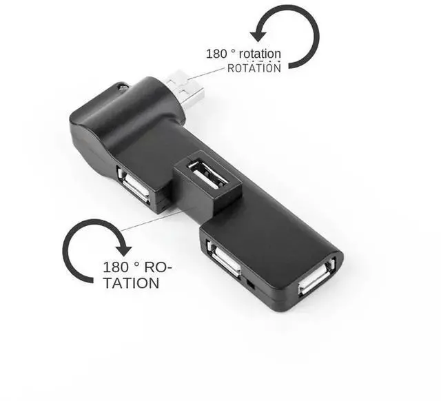 Alt view image 2 of 3 - 4 - port USB2.0 Rotatable Computer Trailing Quarter Splitter Hub Expander Black 480
