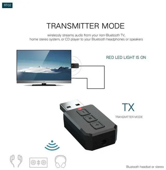 Alt view image 2 of 3 - Mini USB Bluetooth 5.0 Adapter Dongle Wireless Transmitter with Mic, AUX RCA 3.5MM Jack Stereo Handsfree Audio Receiver for PC T