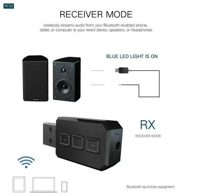 Alt view image 3 of 3 - Mini USB Bluetooth 5.0 Adapter Dongle Wireless Transmitter with Mic, AUX RCA 3.5MM Jack Stereo Handsfree Audio Receiver for PC T