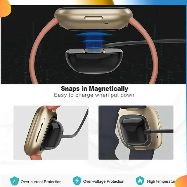 Alt view image 4 of 4 - 2PCS Replacement USB Charging Cable Cord Stand Wireless Charger For Versa 3 &Sense Watch