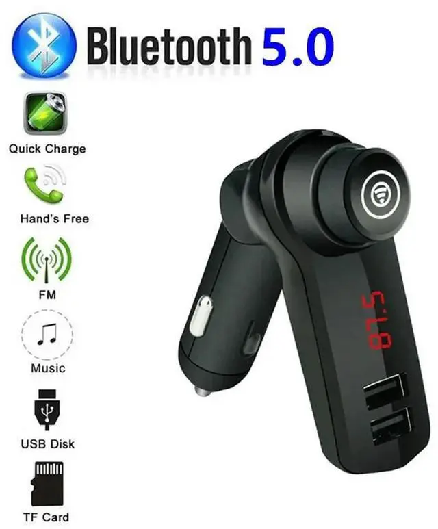 Alt view image 2 of 3 - Car FM Transmitter, Car Mp3 Player, Bluetooth Receiver, Bluetooth Hands - free Call, Car Charger, USB2.0, Black