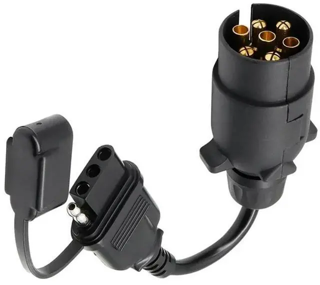 Alt view image 2 of 3 - EU To US Trailer Light Converter 7 Pin Round Adapter European Trailer To 4 Pin Flat Socket Vehicle Tow Hitch Wire Plug