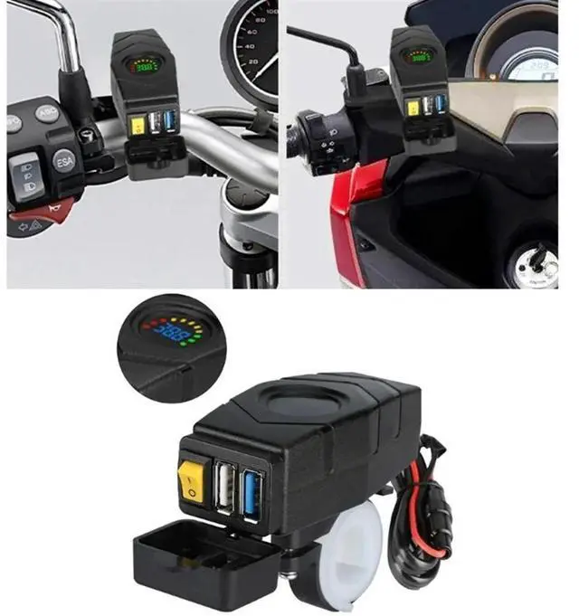 Alt view image 2 of 3 - C1FB 20-80V E-Bike Handlebar USB Charger 24V 36V 48V 60V QC3.0 Quick Charger Adapter(Blue Light) Rich