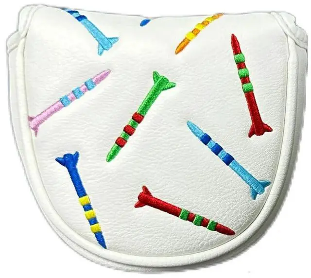 Alt view image 3 of 3 - Magnetic Golf Putter Cover PU Mallet Putter Cover Magnetic Closure Golf Head Cover Portable Golf Putter Cover White Rich