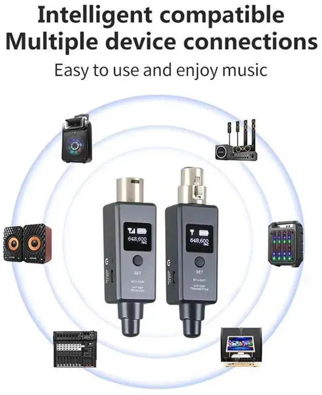 Alt view image 2 of 4 - Wireless Mic System UHF DSP Dynamic Rechargeable Transmitter Receiver Mic/Line Two Modes For Mixers Recorders Speakers
