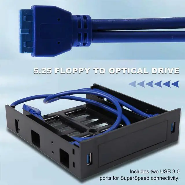 Alt view image 3 of 3 - 2 X USB 3.0 Front Panel with 3.5Inch Device/HDD or 2.5Inch SSD/HDD to 5.25 Floppy to Optical Drive Bay Tray Bracket