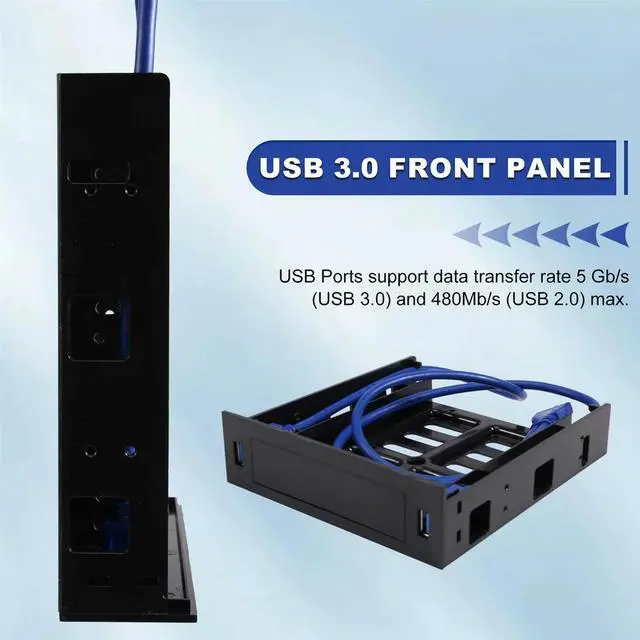 Alt view image 2 of 3 - 2 X USB 3.0 Front Panel with 3.5Inch Device/HDD or 2.5Inch SSD/HDD to 5.25 Floppy to Optical Drive Bay Tray Bracket