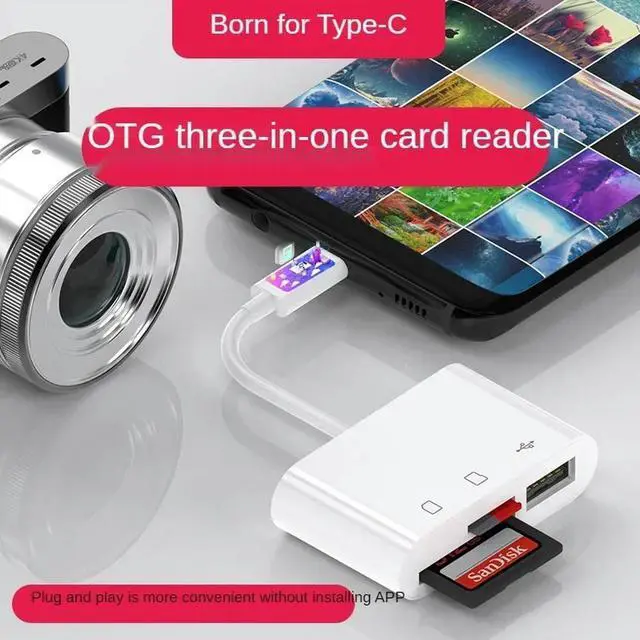 Alt view image 3 of 3 - 3-in-1 multi-function Typec to USB SD TF card reader for mobile phone and tablet connection, Type-C adapter for TF, CF, SD cards
