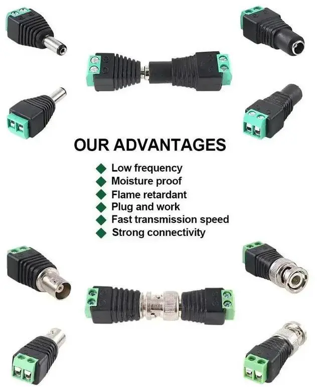 Alt view image 3 of 3 - Coaxial Camera DC Power Adapter Connector, BNC Male and Female Balun Connector for Coax Cat5 CCTV, 2.1x5.5mm Female and Male, 5P