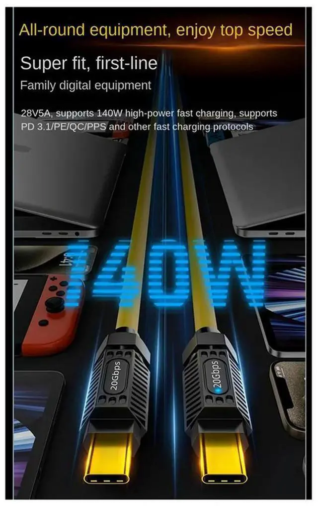 Main image of PD 140W Splicing Fast Charging Data Cable 20Gbps 8K HD USB C To C Spring Cable Type C Scalable Extender Cord