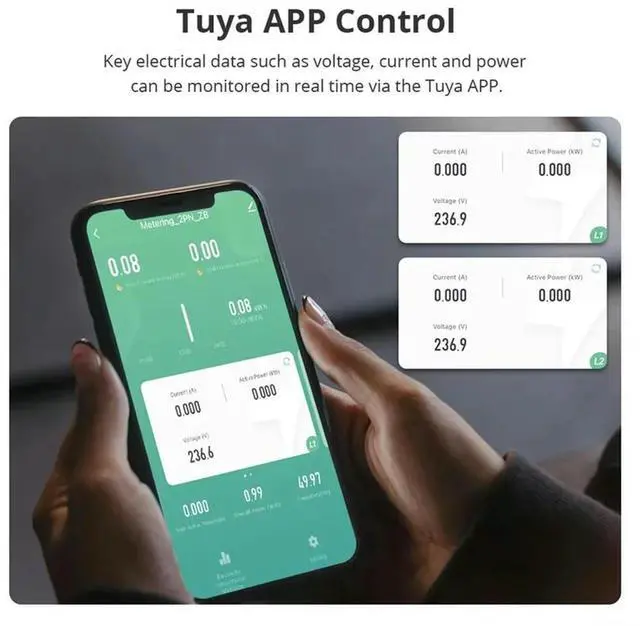 Alt view image 2 of 3 - Tuya Zigbee Energy Meter 2 Clamps Real-Time Power Monitoring 2 Phase Max 120A