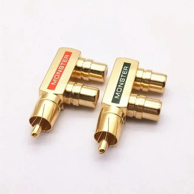 Alt view image 3 of 3 - Copper Gold-Plated Lotus One Divided Into Two RCA Male To 2rca Female Audio Signal Converter Rca3 Head Converter