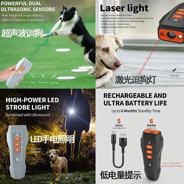 Alt view image 2 of 3 - Ultrasonic Anti-barking Device Anti-dog Barking Artifact Rechargeable Variable Frequency LED Flash Light, Portable Dog Trainer