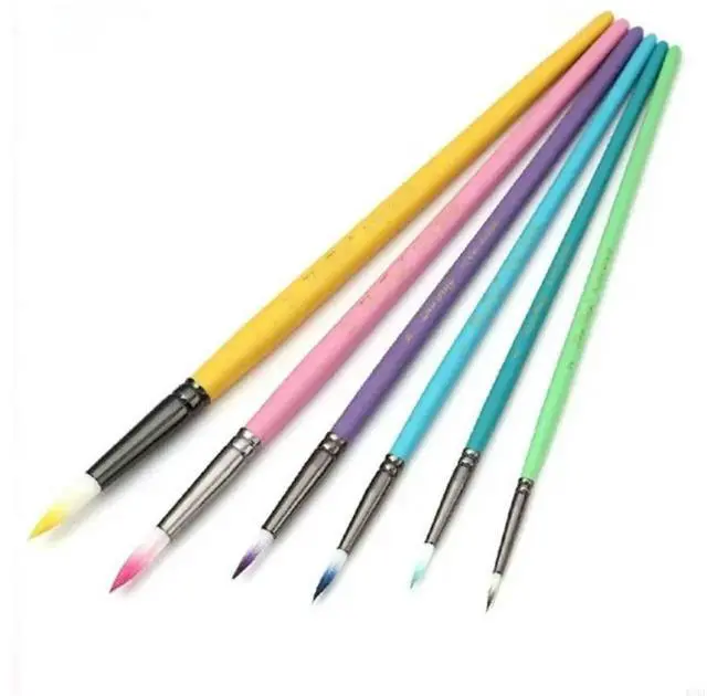 Alt view image 4 of 4 - 6Pcs Watercolor Pen Paintbrush Nylon Hair Paint Brush Artist Oil Painting Brush