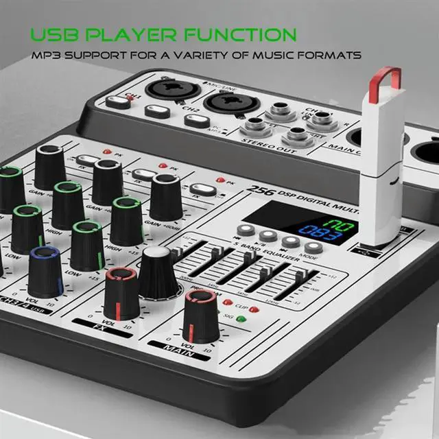 Alt view image 4 of 4 - Professional D-04 4 Channel 256DSP Audio Mixer USB Studio Bluetooth DJ Console Mixer