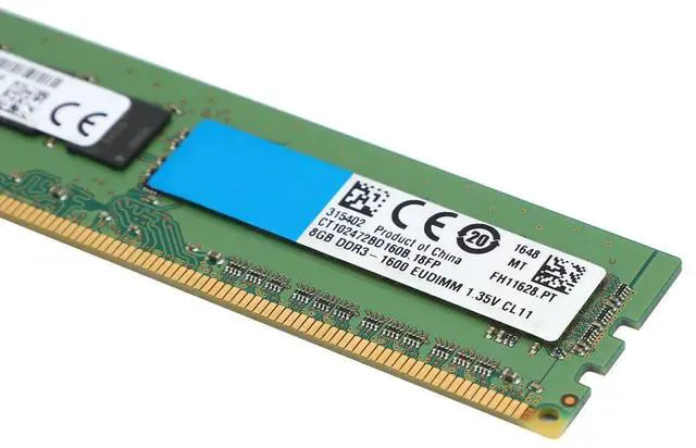 Main image of 8GB Memory RAM 2RX8 1.35V DDR3 PC3L-12800E 1600MHz 240 Pin ECC Unbuffered RAM for Server Workstation