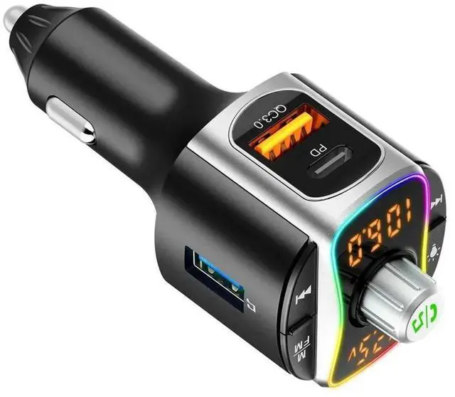 Alt view image 3 of 3 - Car FM Transmitter Bluetooth 5.0 MP3 Audio Player QC3.0+PD Fast Charging Wireless Handsfree Car Kit with LED Backlit