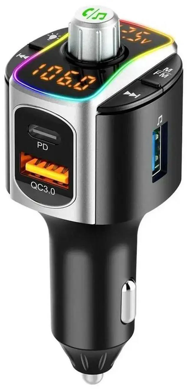 Alt view image 2 of 3 - Car FM Transmitter Bluetooth 5.0 MP3 Audio Player QC3.0+PD Fast Charging Wireless Handsfree Car Kit with LED Backlit