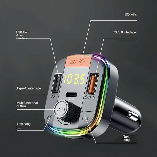 Alt view image 2 of 3 - Bluetooth 5.0 FM Transmitter Car MP3 Player, Dual USB PD18W+QC3.0 Fast Charger, One Key Bass, Handsfree U Disk Music Play