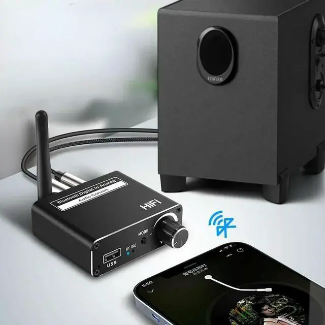 Alt view image 3 of 3 - 3.5MM 3.5 AUX 2 RCA Amplifier Digital to Analog Audio DAC Converter Spdif Optical Fiber Signal Decoder Bluetooth 5.0 Receiver