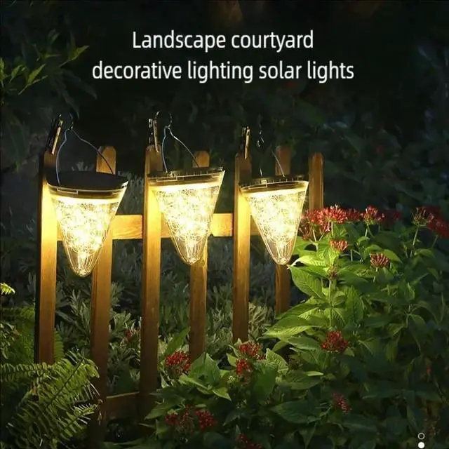 Alt view image 2 of 3 - Solar Bottle Lamp Clamp Hanging Lamp Outdoor Waterproof Balcony Terrace Garden Tree Light String Chandelier Glass Crack Lamp