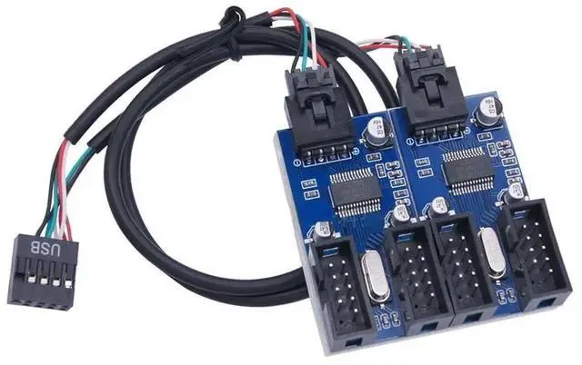 Main image of 9-Pin USB 2.0 Connector Adapter Port 9pin USB Header Male 1 to 4 Female Extension Cable Card Desktop USB HUB Multilier