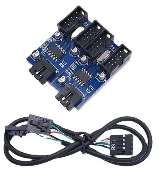 Alt view image 3 of 3 - 9-Pin USB 2.0 Connector Adapter Port 9pin USB Header Male 1 to 4 Female Extension Cable Card Desktop USB HUB Multilier